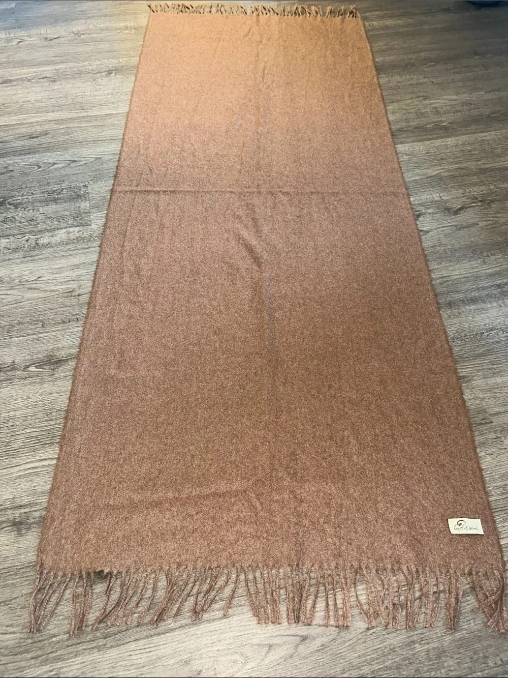 ArtWool Brushed Wool Blend Fringe Scarf Camel Brown 73”